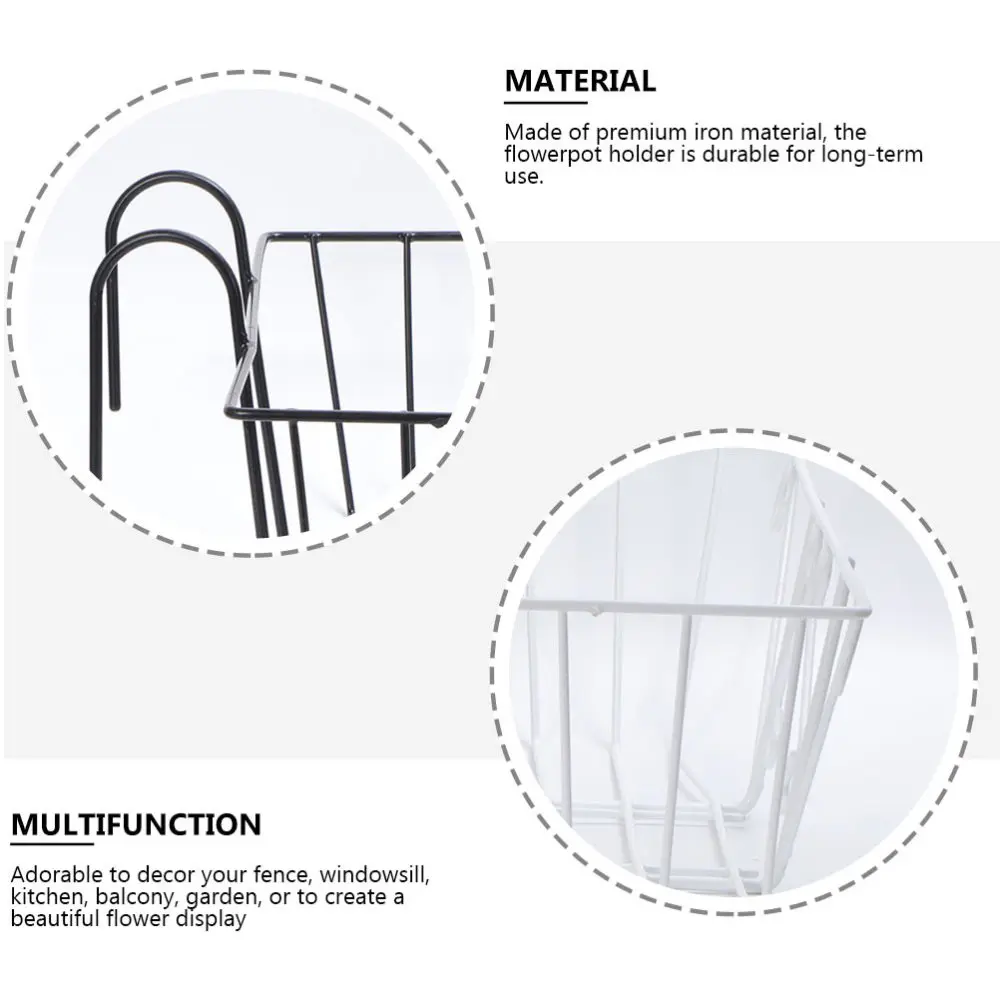 

2pcs Railing Hanging Flower Pot Rack Fence Iron Planter Holder for Home Garden