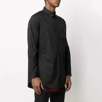 mens long sleeve shirt spring and autumn new black lapel pocket decoration fashion casual loose large shirt