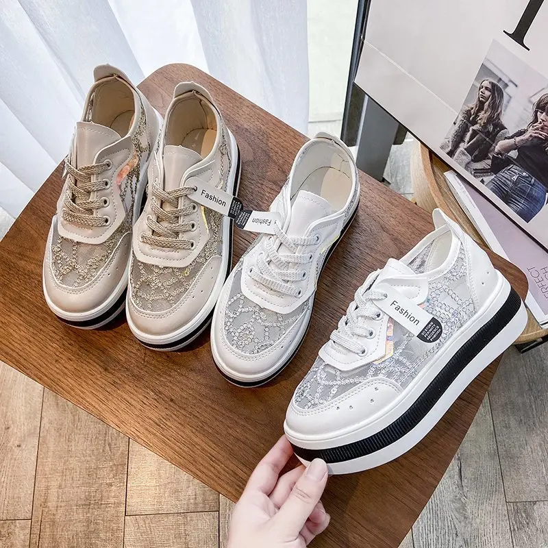 

Spring Summer Casual Women's Shoes Wear-resistant and Non-slip Platform Shoes Net Yarn Breathable and Comfortable Single Shoes