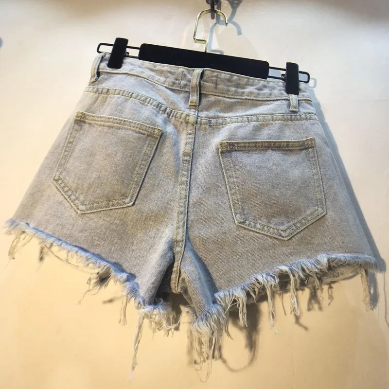 

Do Old Jean Shorts Women Summer Wear New Style Industrial Tassels Beads Diamond Set Holes Denim Shorts Women's Hot Pants Jeans