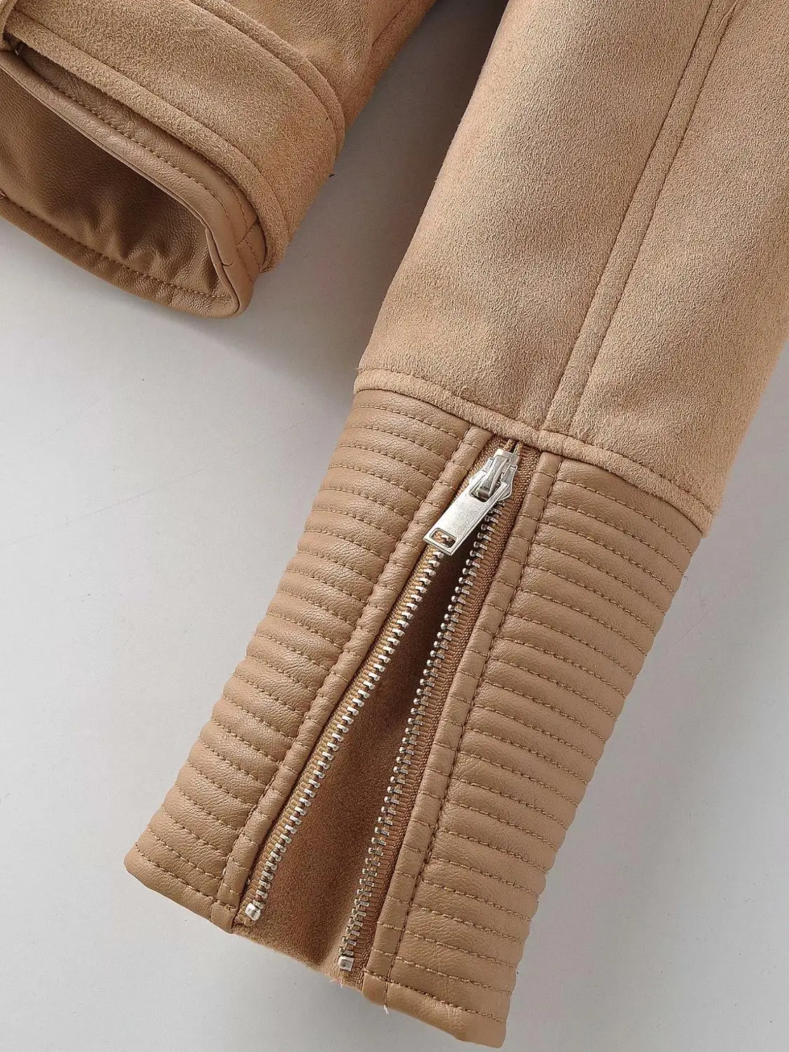 

Jackets Lady Hot Fashion Women Suede Spliced PU Faux Leather Black Matte Motorcycle Zippers Coats Streetwear Autumn Winter