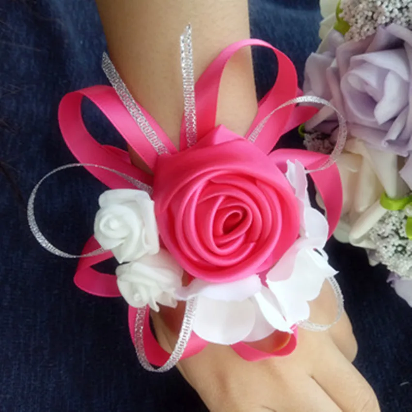 Белые Свадебные корсажи на запястье для подружек невесты 5 штук цветы руку