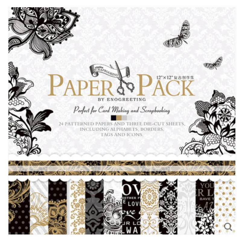 

12 Inch Black and white style Scrapbook Paper Background Paper 27Sheets,DIY Origami Craft Art Home Deco