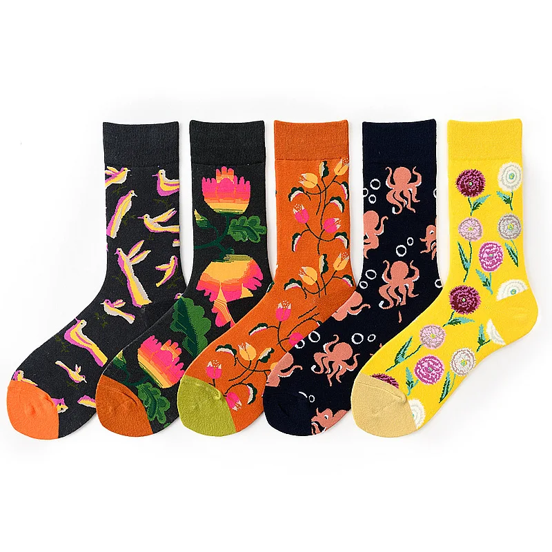 

5 Pairs Cartoon Happy Socks Personality Art Fruit Avocado Crew Sox Women Men Cotton Funny Soft Harajuku Cute Casual Street Trend