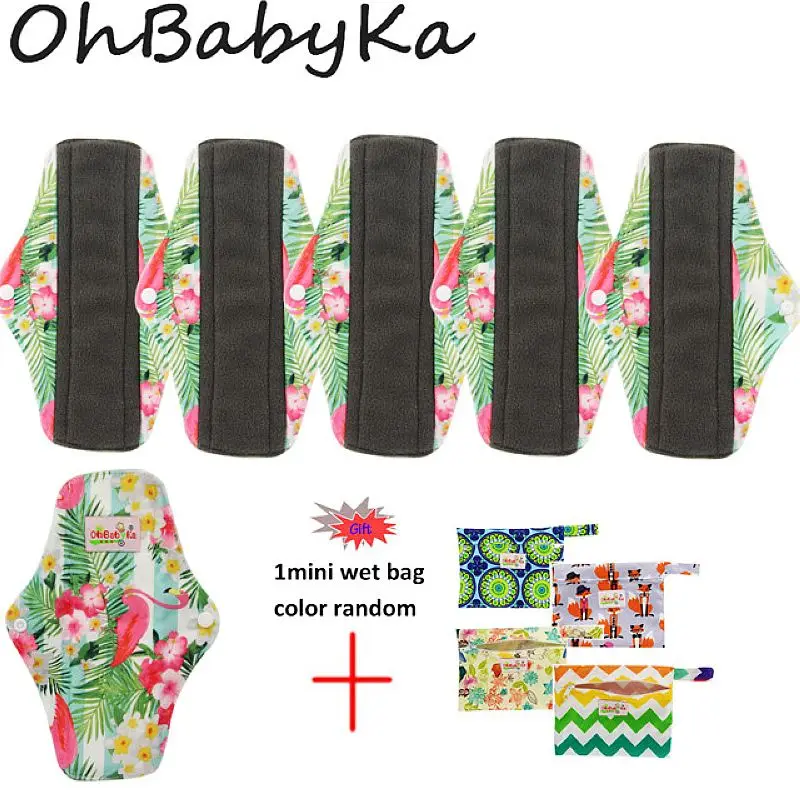 Ohbabyka многоразовые Pure Bamboo менструальные прокладки впитывающая способность тканевые гигиенические прокладки остаются сухими здоровые женские прокладки 6 упаковка+ 1 влажный мешок
