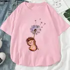 Женские футболки с рисунком ежика, женская футболка с коротким рукавом в стиле 90-х, женский топ с рисунком в стиле Харадзюку, женская футболка, одежда