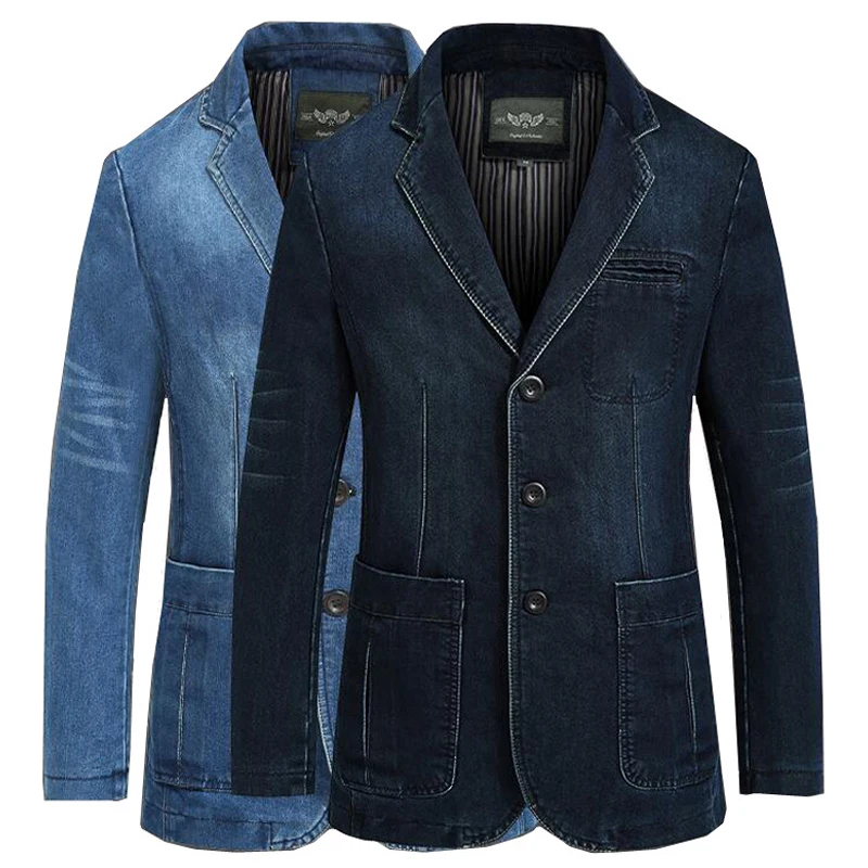 

Мужской джинсовый пиджак, Повседневная хлопковая куртка из денима, брендовый Блейзер большого размера, в деловом стиле, осень 2021