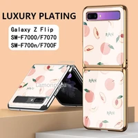 luxury cute peach case for samsung galaxy z flip 5g case plating tempered glass shockproof shell for samsung z flip case