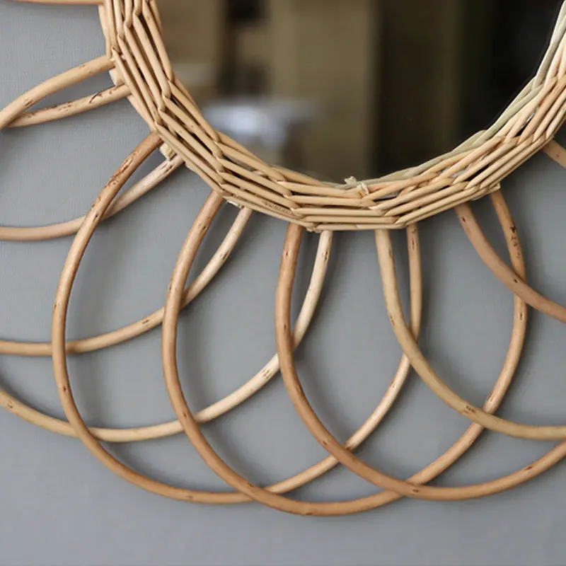 

Handmade Bamboo Weave Mirror Home Wall Decoration Mirrors Natural Bamboo Rattan Mirror HD Makeup Mirror Creative Home Decor