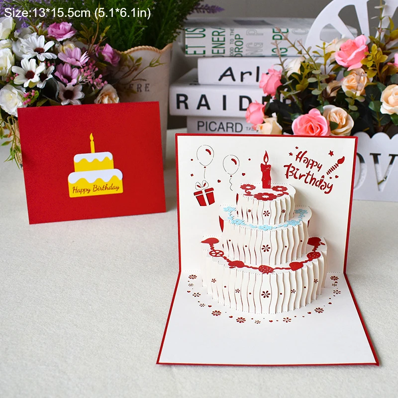 

3D Happy Birthday Card For Girl Kids Wife Husband Greeting Card Cake Postcards Gifts With Envelope Birthday Party Decorations