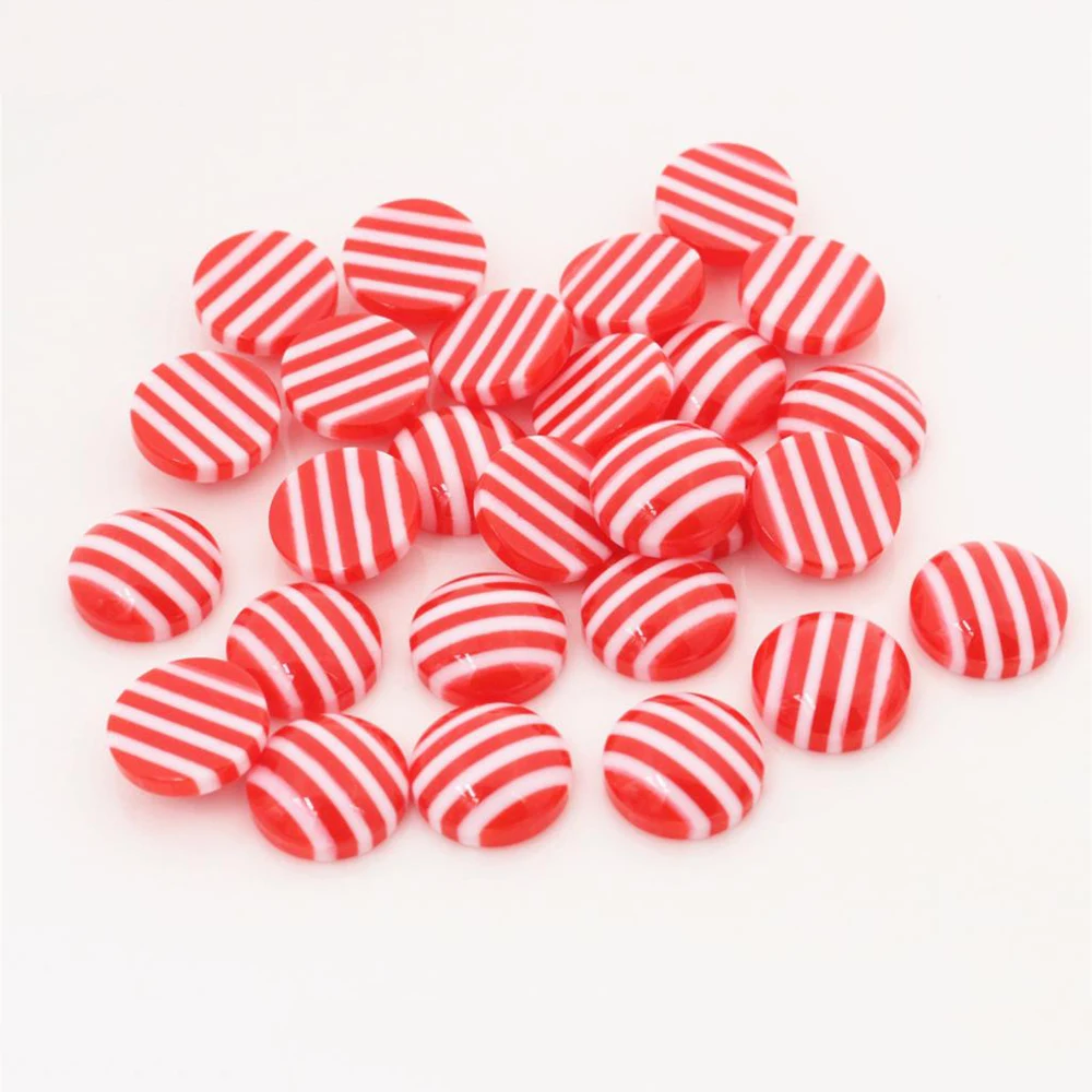 

New Fashion 40pcs 12mm White Red Colors stripe Style Flat back Resin Cabochons Fit 12mm Cameo Base Cabochons-W3-15