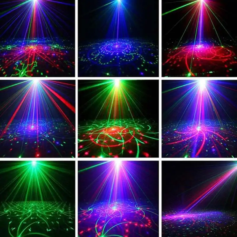 

Voice Actived LED Stage Laser Projector Light with 7 Holes 120 Patterns RGB LED Beams DJ Club Disco KTV Bar Wedding Christmas