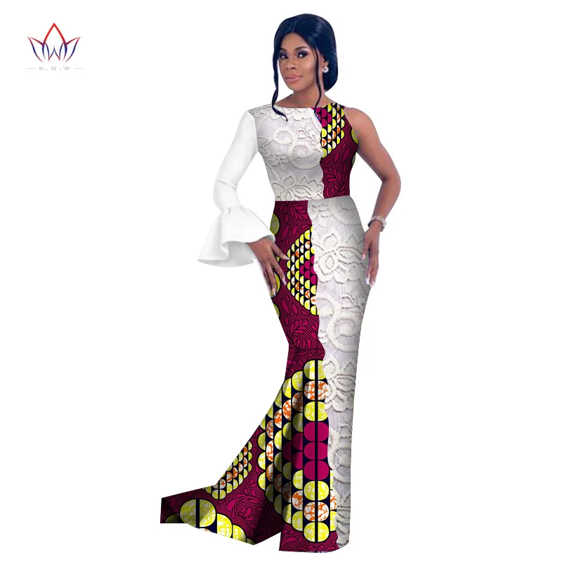 Африканский стиль модные африканские платья для женщин Vestidos кружевные pathwork Dashiki вечерние платья с круглым вырезом WY2630 - Цвет: 4