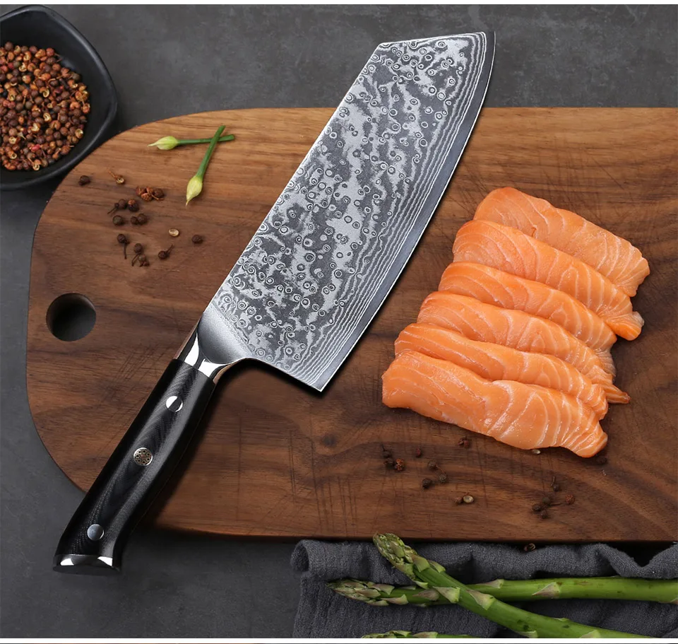 TURWHO 7,5 ''нож для овощей Nakiri 67 слоев японский VG10 Дамасская сталь шеф-повара Многофункциональный кухонный нож с G10-Handle