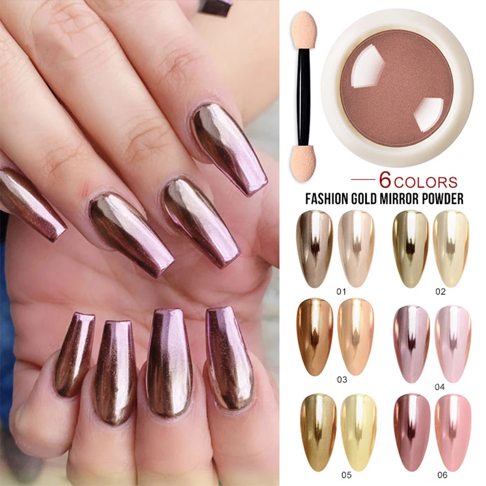 Блестящий Порошок для дизайна ногтей глиттеры Золотая серия порошок сияющий