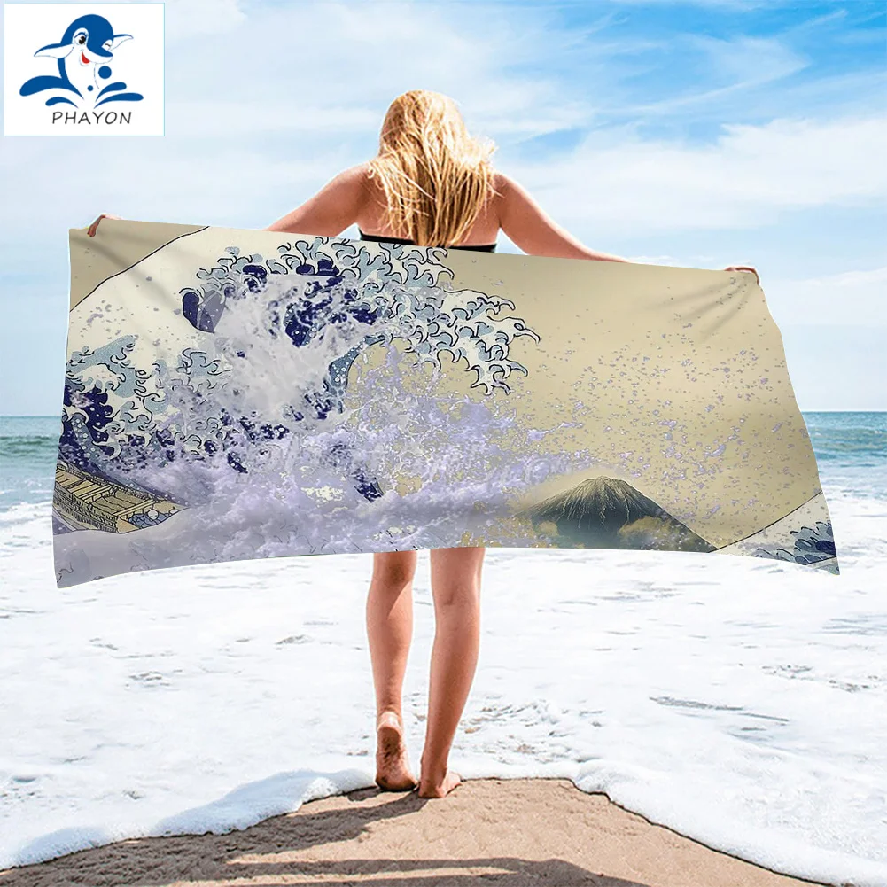 

PHAYON Waves Printed Beach Towel Outdoor Water Portable Sports Towel Quick Drying Swimming Surf Towels Large Bath Towel