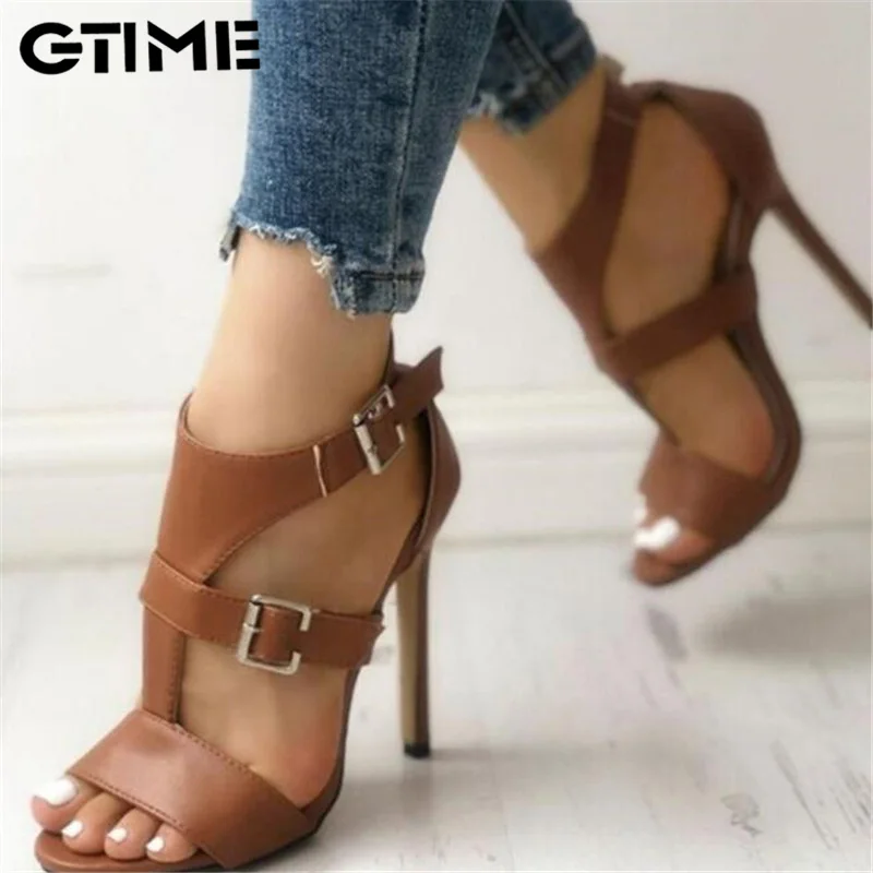 

Women Sandals Summer Gladiator Fine High Heels Leather Peep Toes Ankle Buckle Strap Woman Party Shoes Black #SJPAE-263