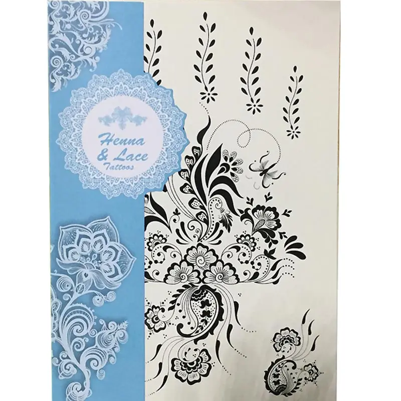 Мини-тату с цветами мандалы за ухом Популярные черные татуировки хны временная