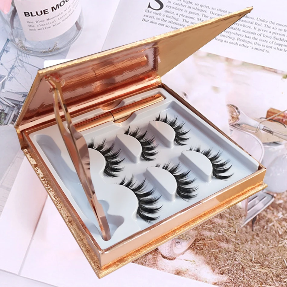 

3 Pairs Magnetic Eyelashes natural long Magnetic Liquid Eyeliner & Magnetic False Eyelashes & Tweezer Set Make up set