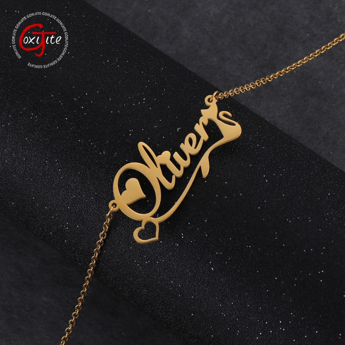 

Goxijite Personalized Name Necklace Stainless Steel Custom Cat Love Letter Nameplate Necklaces For Women Jewelry Memorial Gift