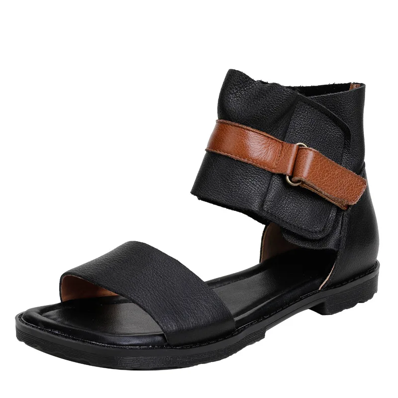 

YourSeason Women Retro Flat With Sandals Genuine Leather 2020 New Summer Hook & Loop Handmade Ladies Sewing Casual Shoes