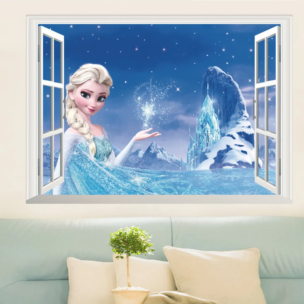 Мультфильм Холодное сердце Эльза Анна Принцесса 3d окно наклейки на стену для