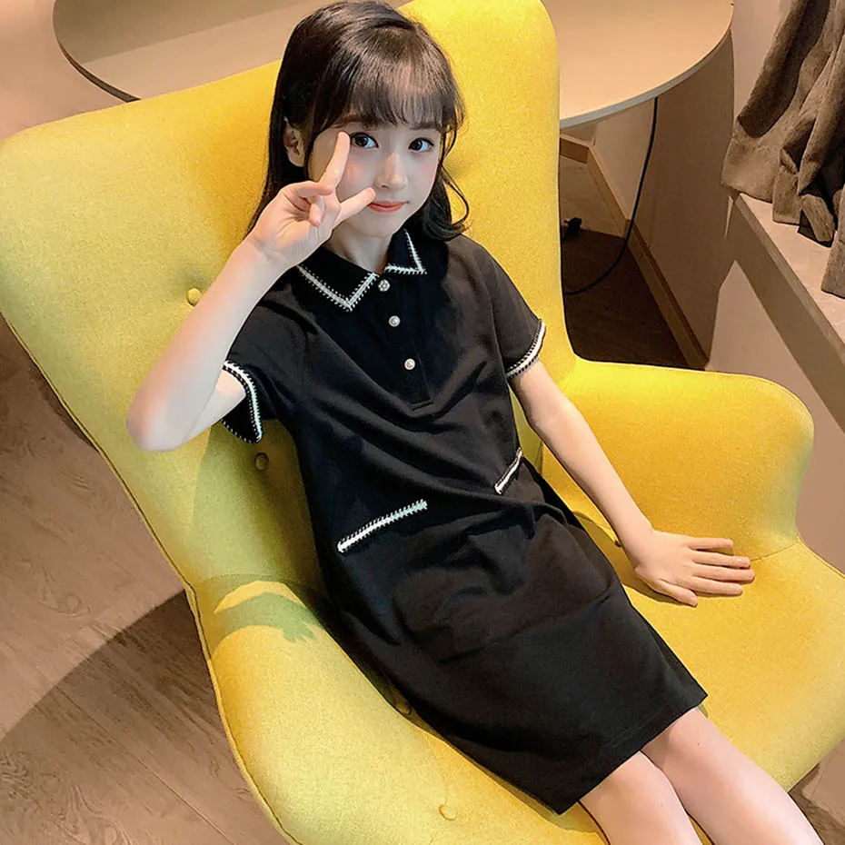 Летние платья для девочек однотонные школьные повседневное стильное детское