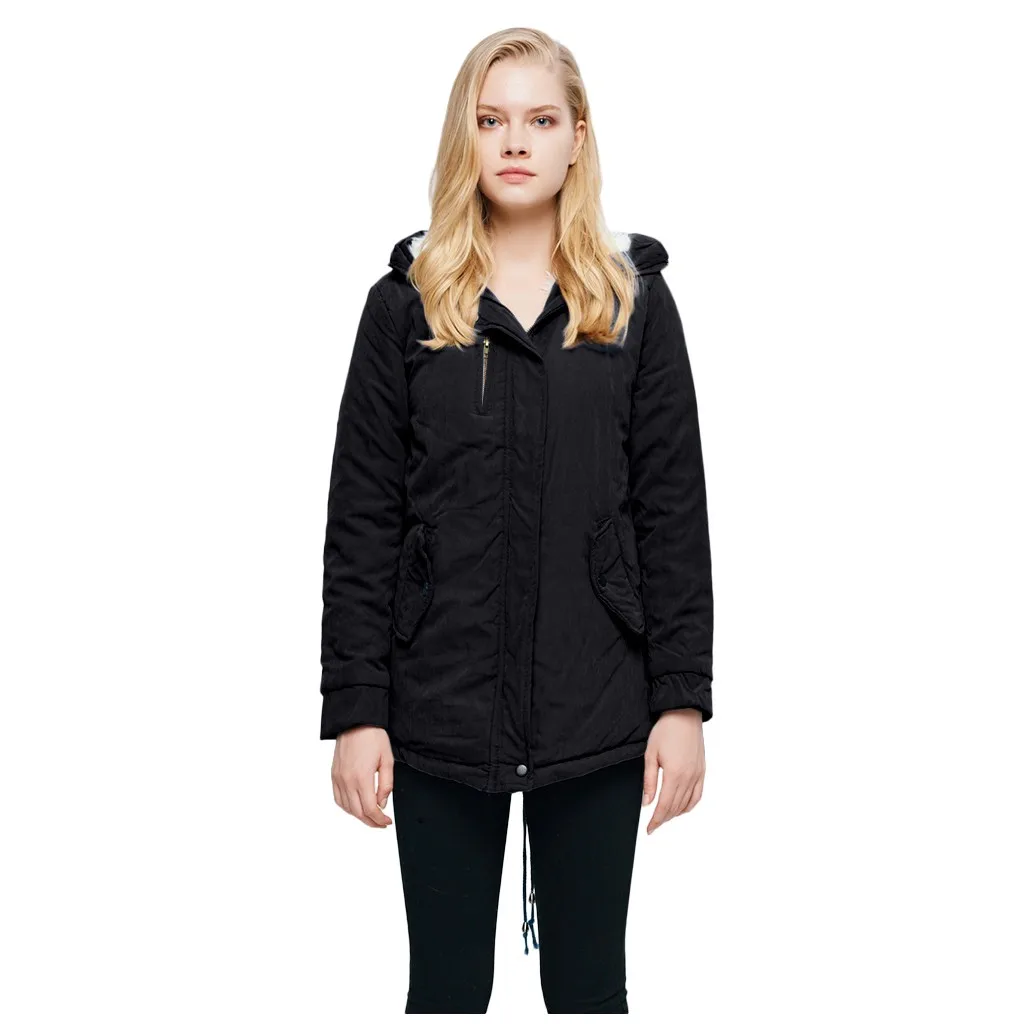 Модная женская куртка с капюшоном длинным рукавом на молнии размера плюс теплое