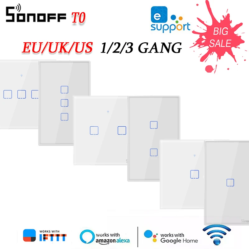 Настенный выключатель SONOFF T0 TX Wi-Fi беспроводной релейный модуль приложение Ewelink