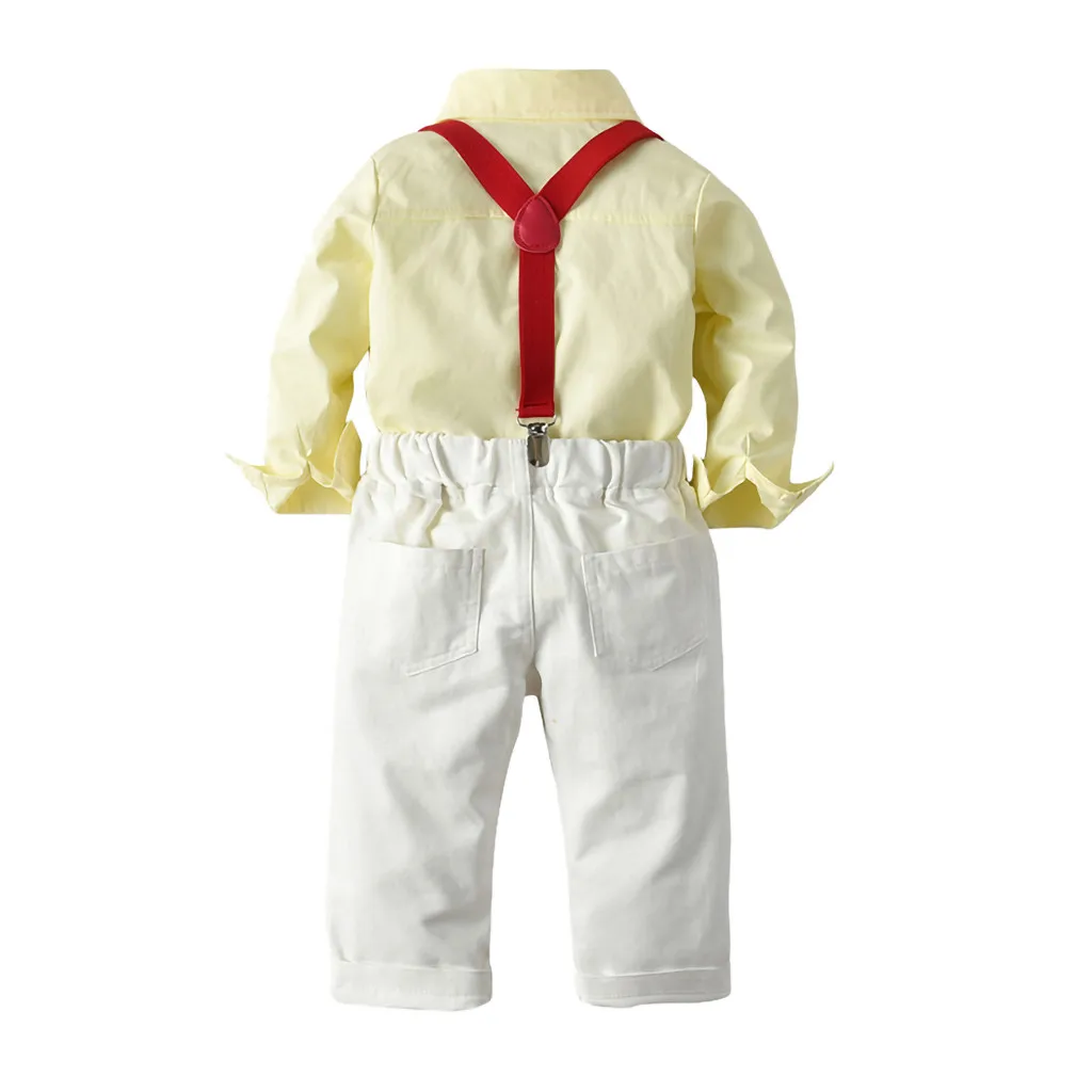 Boys Outfits Gentleman Bow Tie Striped T-Shirt Tops+Suspender Pants Y81 | Детская одежда и обувь