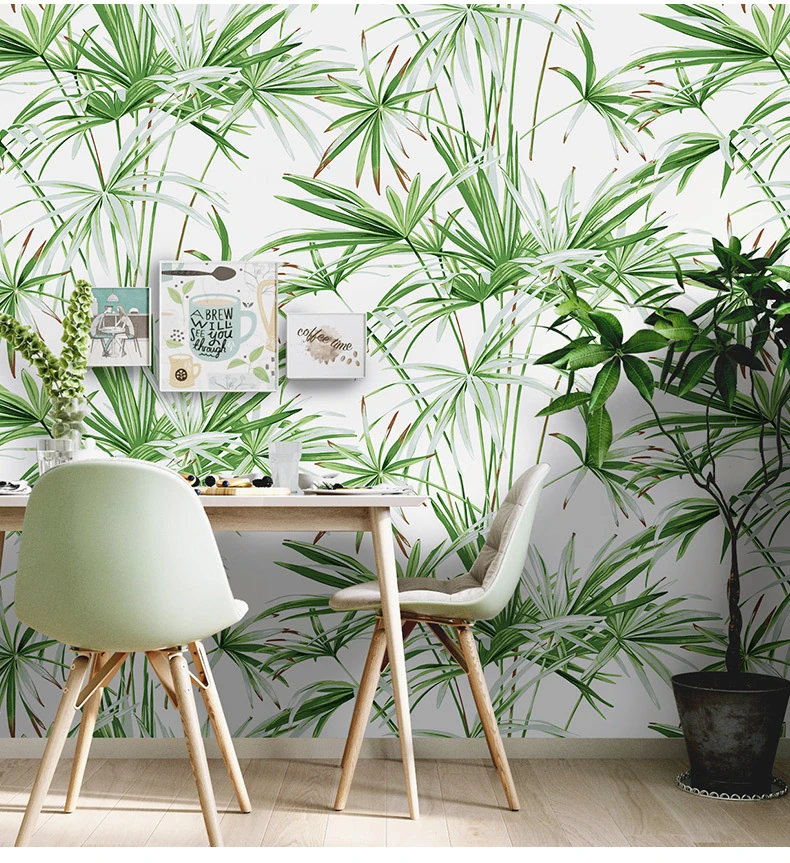Зеленые листья тропическая настенная бумага натуральный бамбук Узор Настенная |