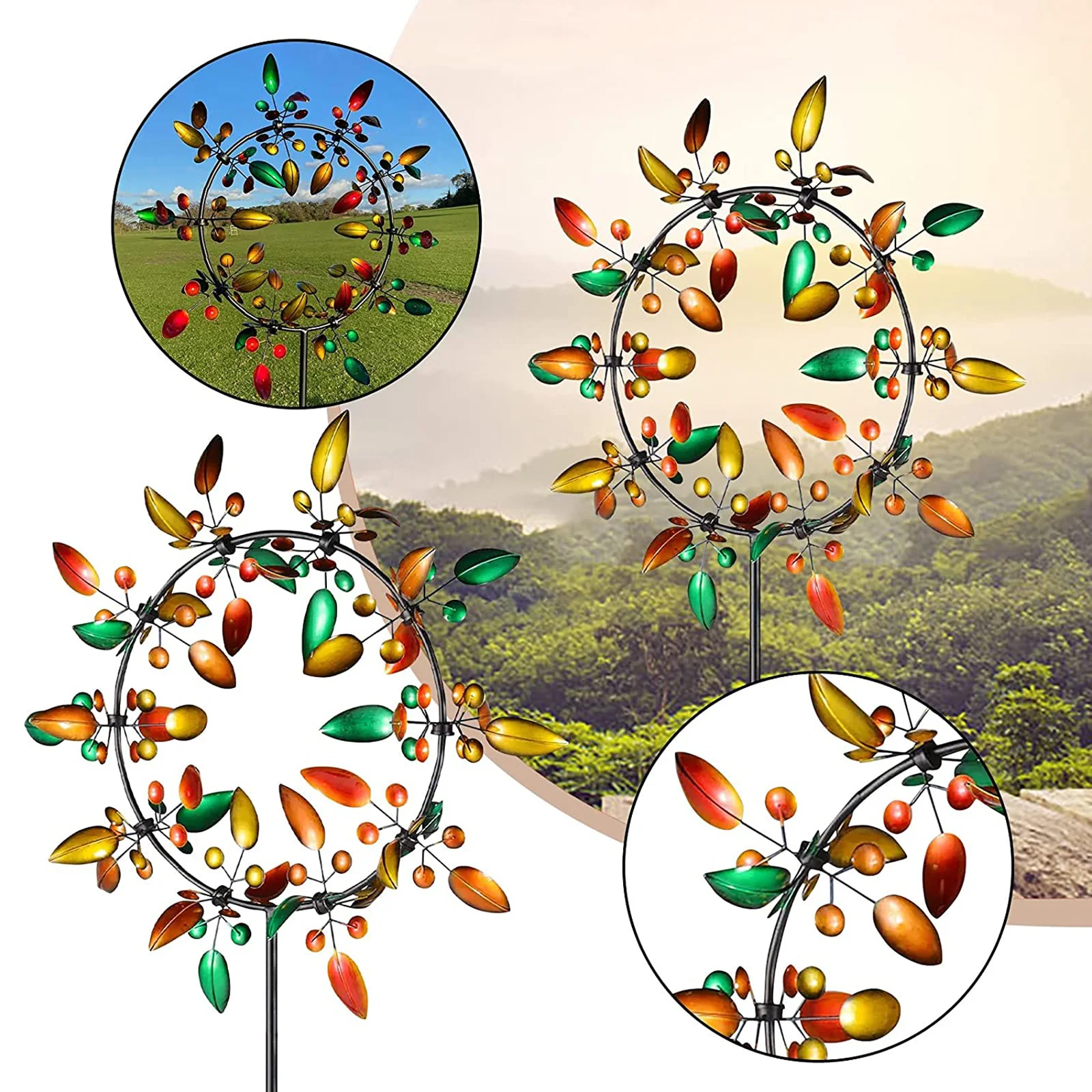 

Newest Metal Windmill Outdoor Unique Magical Wind Spinners Rainbow Leaf Wind Catchers Collectors Yard Lawn Garden Decoration