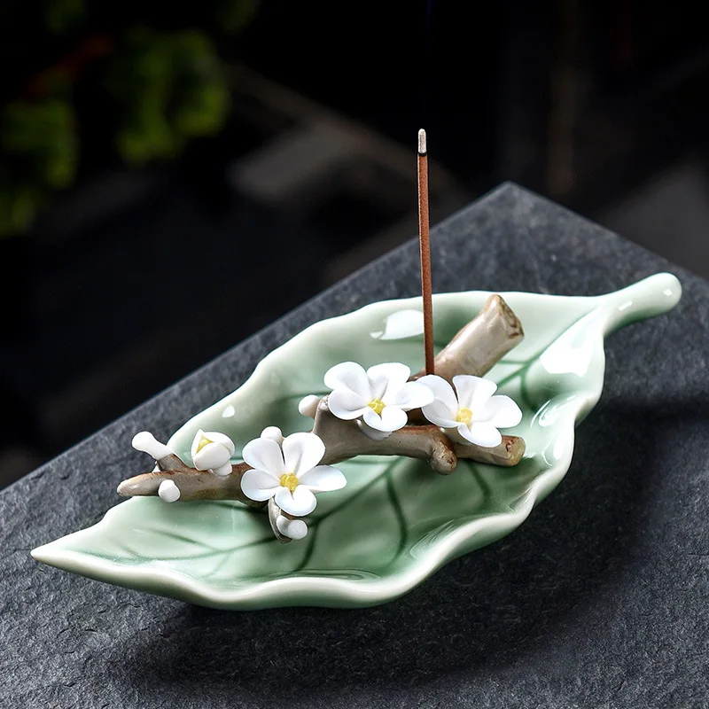 

Home Furnishings Ceramic Leaves Peach Blossoms Branches Incense Burner Incense Sticker Holder zen Handmade Creative
