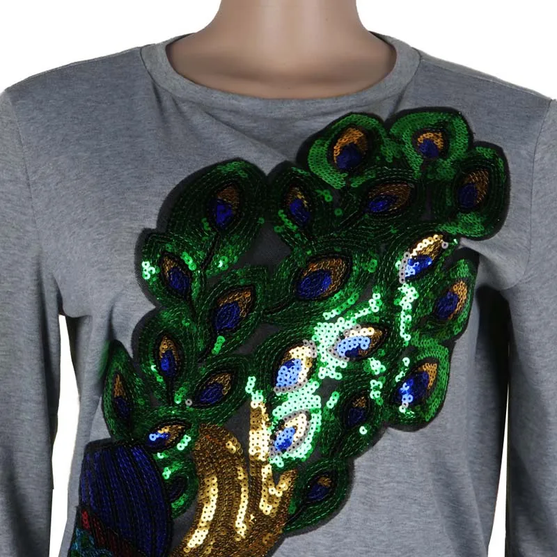 Осенний комплект из двух предметов топ с павлином и блестками спортивный костюм