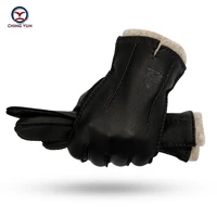 hand stitched deerskin gloves men warm soft mens black corrugated gloves 70 wool lining warm in autumn and winter man mitten