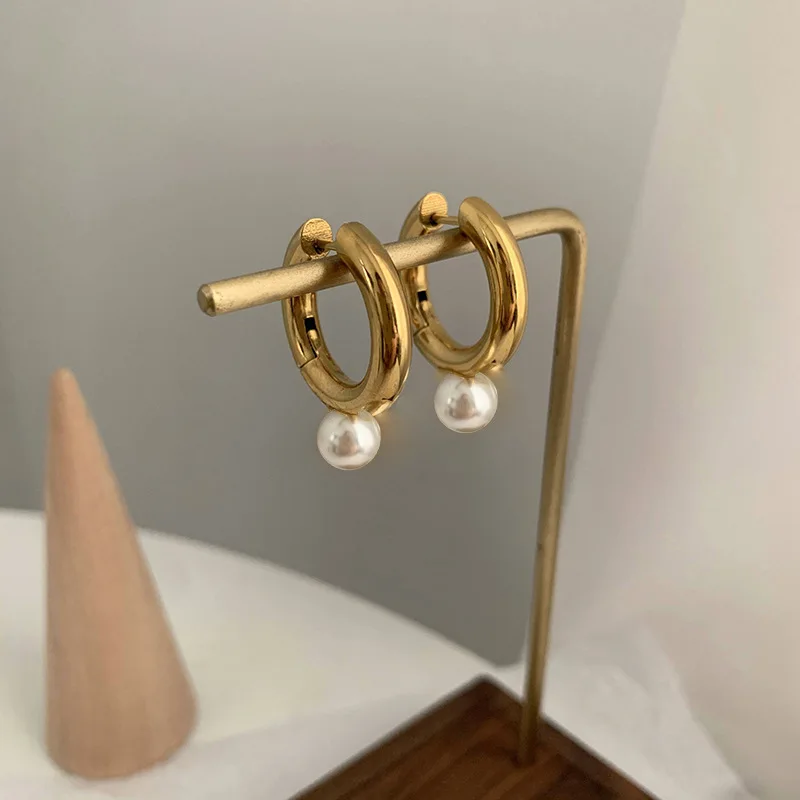 

YAOLOGE 925 Sterling Silver 2021 French Large Pearl Circle O-Ring Earrings Female Fashion Simple Trend Accessories Wholesale