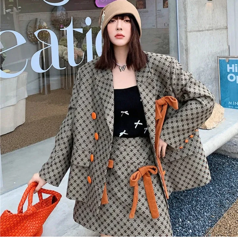 

Дизайнерский подиумный блейзер с бантом, Женский комплект из двух предметов, куртка, верхняя одежда, милая модная Корейская женская одежда, ...