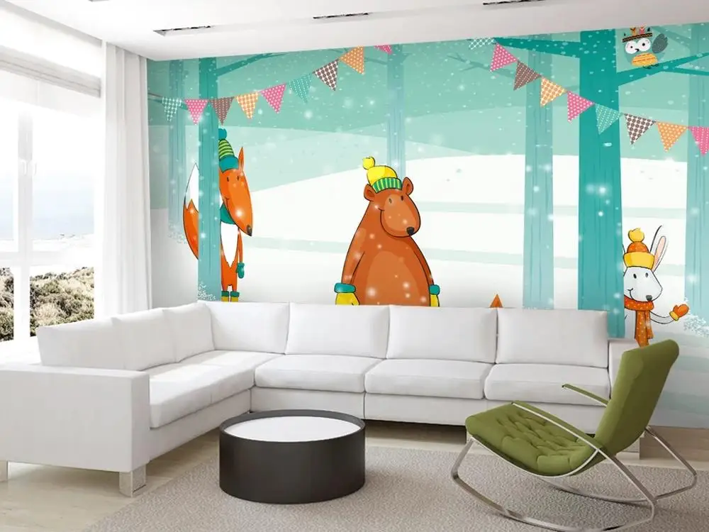 Большие настенные 3D обои на заказ мультяшный медведь дерево детская спальня