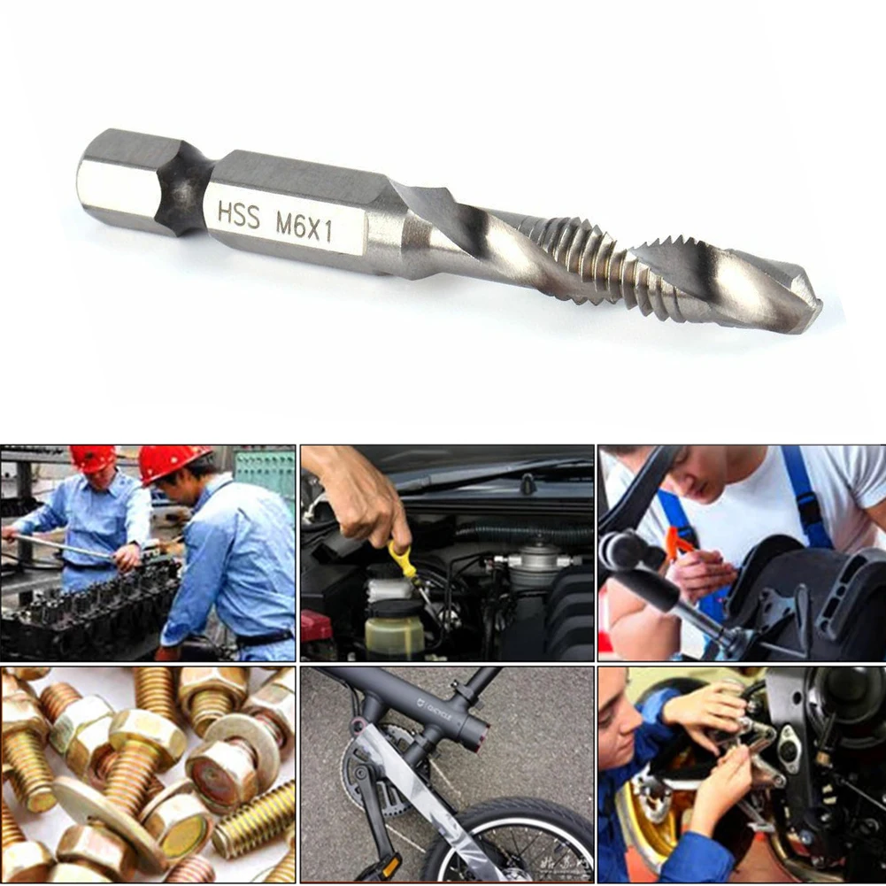 

6pcs 1/4 Inch Hexagon Handle Compound Tap Drill Bit High-speed Steel Combination Drill Tap Bit Set