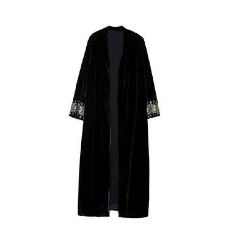 

JXMYY Sleeve exquisite Embroidery Vintage Velvet Kimono Trench New women V neck Mid Long Windbreaker Coat Outerwear 5906