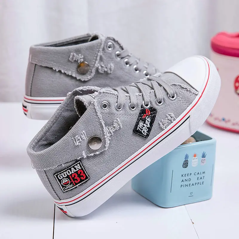 

Women Sneakers Spring Autumn Fashion High Top Denim Canvas Shoes Casual Trainers Walking Lace-Up Shoes Female