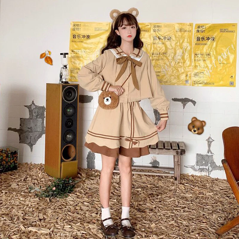 Japanese school uniform anime sailor suit top and skirt JK navy style female long sleeve | Тематическая одежда и униформа