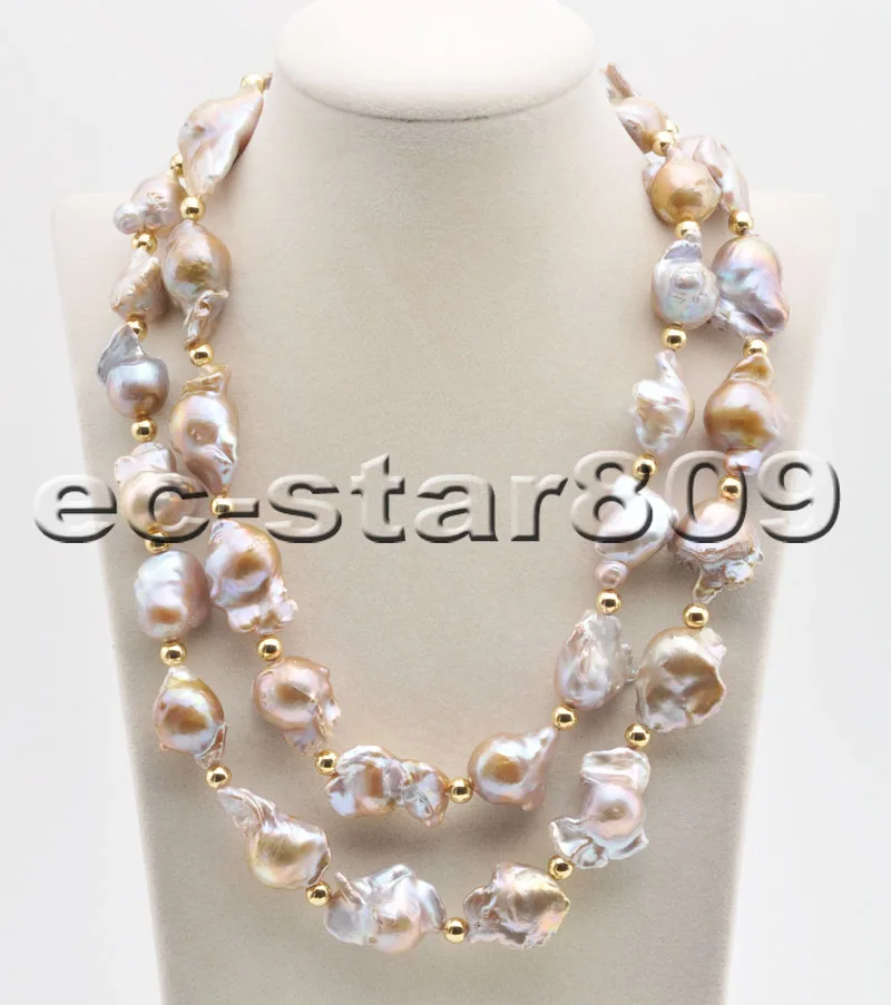 

P6526-1 2row 19-22inch 32mm Lavender BAROQUE KESHI REBORN PEARL NECKLACE matching earring