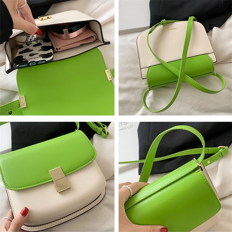 

Unique Design Color Contrast Mini Crossbody Bags For Women Fashion Push Lock High Quality Smooth PU Leather Shoulder Bags 2021