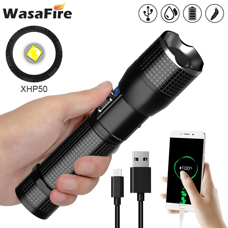 2000LM Powerful Flashlight XHP50 LED Torch USB Rechargeable Zoomable Flashlights Tactical 26650 Hand Light Hunting Lantern | Лампы и