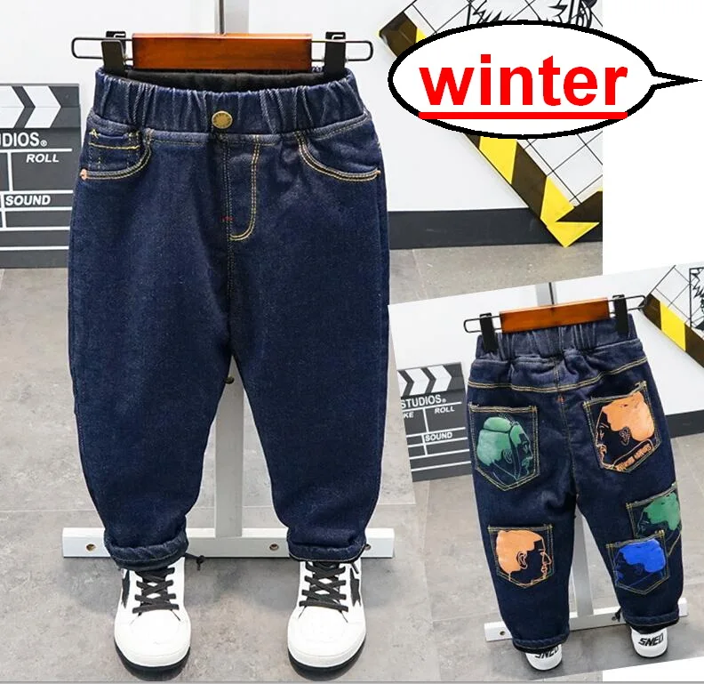 

Hot Sale Winter Boys Jeans 2-9years Old Cotton Washed Kids Jeans Korean Pants for Baby Boys Jeans Kids Plus Velvet Jeans