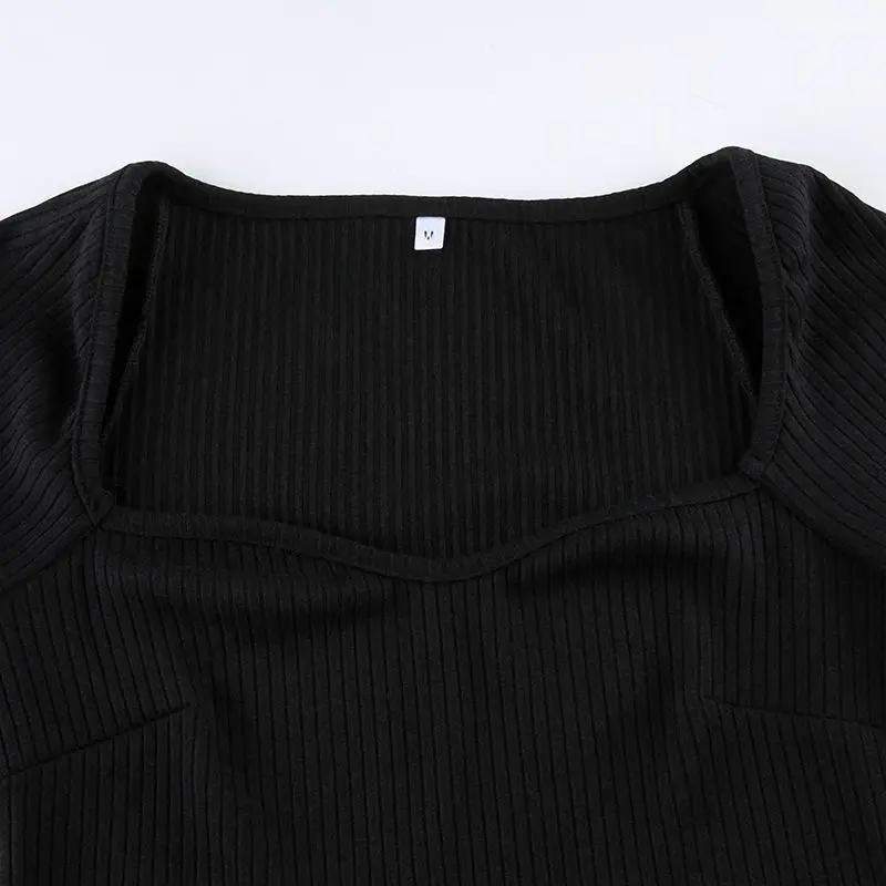 

Women Warm Sexy Square Collar Knitted Split Black Dress Fashion Long-sleeved Package Hip High Waist Mini Dress 2020 Fall Winter