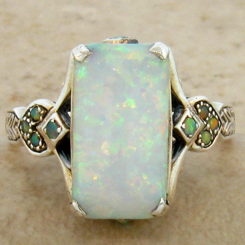 

Vintage Antique Silver Color Victorian Colorful Opal Ring Aobao ring for Women Men Bohemian Statement Jewelry Finger Rings