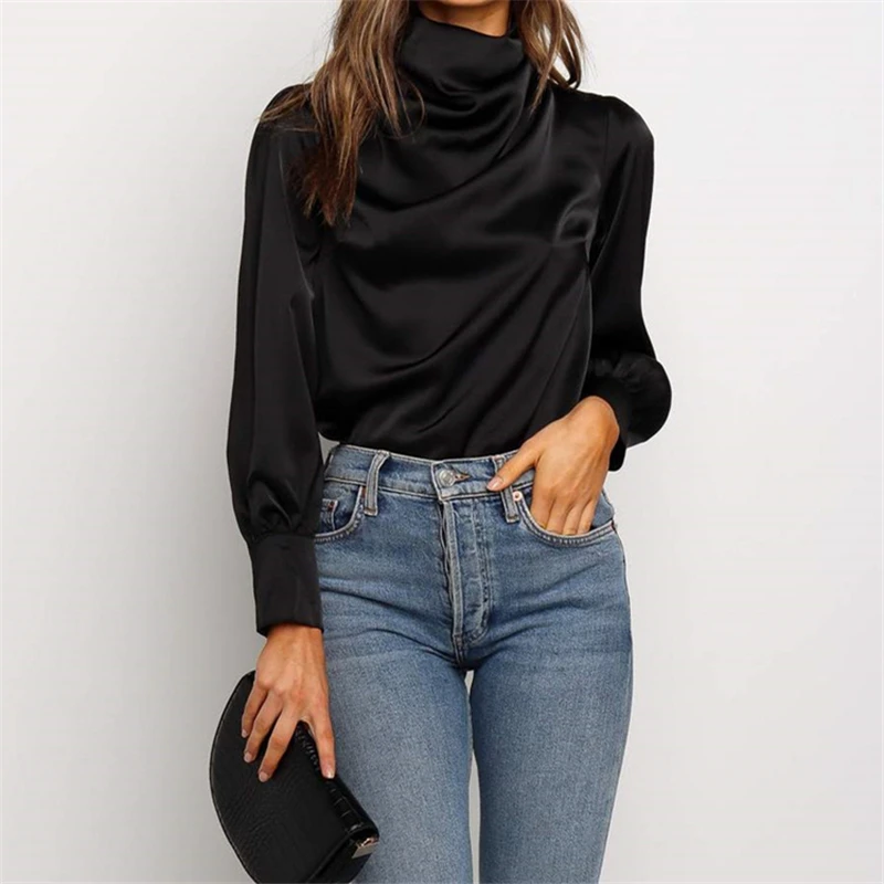 2019 Модные Женские однотонные элегантные топы с черепахой облегающие блузки