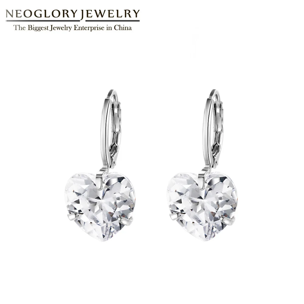 Neoglory Топ белого цвета с сердечками и крюк из циркония серьги для женщин покрытие